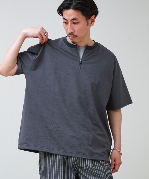 GLOSTER(グロスター)の「カットサッカー ハーフジップTシャツ(Tシャツ/カットソー・メンズ・グレー/ネイビー/ブラック・L/M/S)」の11枚目の写真