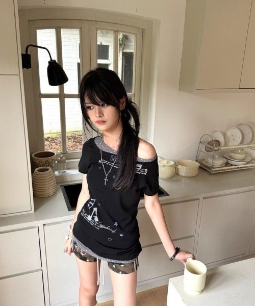 UP START(アップスタート)の「【LAMPOON】音符レイヤードTシャツ(Tシャツ/カットソー・レディース・ブラック・MEDIUM/SMALL/LARGE)」の5枚目の写真