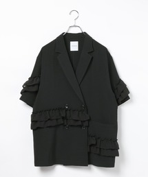 LEPSIM（レプシィム）の「《リネンライクドライシリーズ》フリル5分袖ジャケット　740429（テーラードジャケット）」