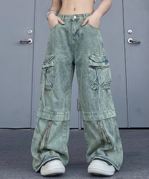 lilful（リルフル）の「【26年春夏新作】ウォッシュ加工 裾ジップアクセント デニムカーゴパンツ（デニムパンツ・レディース・ブルー・M）」の7枚目の写真