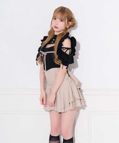 apres jour(アプレジュール)の「フロントオープン配色リボンフリルニット(ニット/セーター・レディース・オフホワイト/ブラック/グレイッシュベージュ・フリー/X-LARGE)」の15枚目の写真