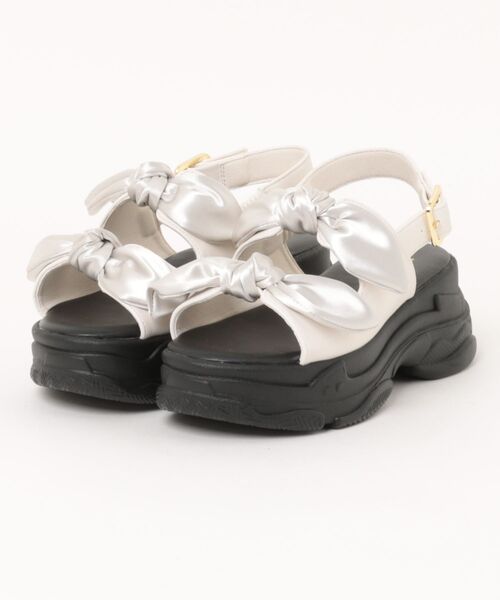 minia(ミニア)の「【minia】ダブルリボンサンダル(サンダル・レディース・ブラック/アイボリー・M/L/LL/S)」の2枚目の写真