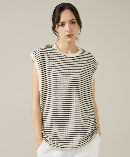 JEMORGAN(ジェーイーモーガン)の「【JEMORGAN/ジェーイーモーガン】ワッフルボーダーベスト/ユニセックス/JF703-22(Tシャツ/カットソー・メンズ・ネイビー/グレー系その他/アイボリー・L/M/XL)」の2枚目の写真
