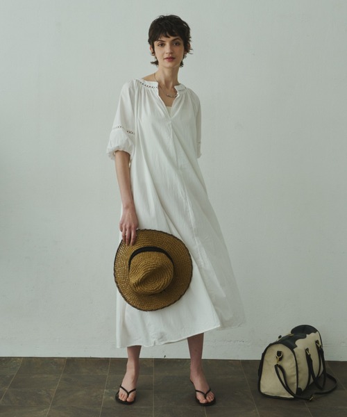 Plumel(プルメル)の「Cotton Caftan Loose Dress / コットンカフタンルーズドレス(ワンピース・レディース・ベージュ/ホワイト/ブラック・MEDIUM)」の13枚目の写真