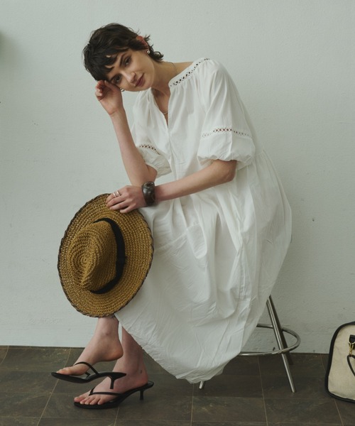 Plumel(プルメル)の「Cotton Caftan Loose Dress / コットンカフタンルーズドレス(ワンピース・レディース・ベージュ/ホワイト/ブラック・MEDIUM)」の10枚目の写真