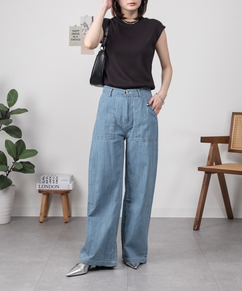RCD(アールシーディー)の「ライトオンスデニムワイドベイカーパンツ(デニムパンツ・レディース・ブルー/ワンウォッシュ・3L/M/4L/LL/L)」の21枚目の写真