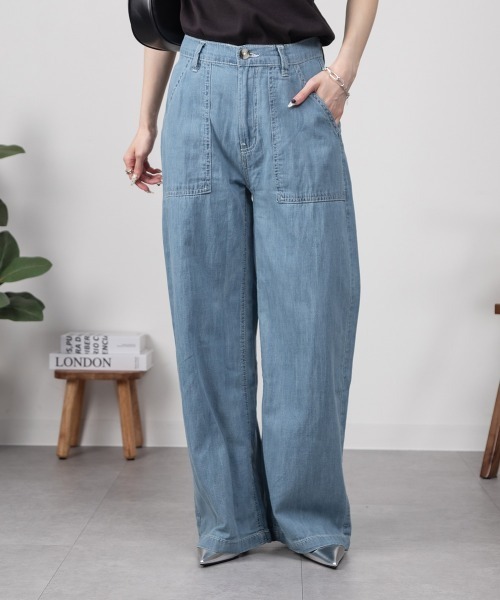 RCD(アールシーディー)の「ライトオンスデニムワイドベイカーパンツ(デニムパンツ・レディース・ブルー/ワンウォッシュ・3L/M/4L/LL/L)」の15枚目の写真