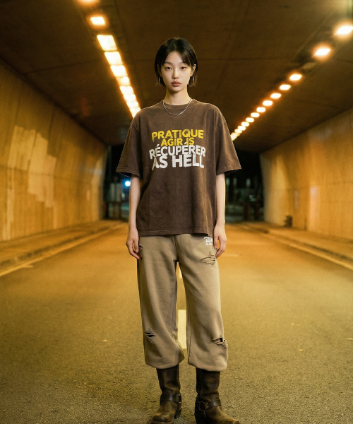 LENGAGEMENT(ランガージュマン)の「Hell Raising Salt Wash Crop Short Sleeve T-Shirt (Mocha)(Tシャツ/カットソー・レディース・モカ・1/2)」の2枚目の写真