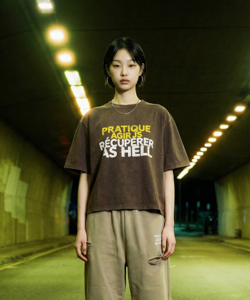 LENGAGEMENT(ランガージュマン)の「Hell Raising Salt Wash Crop Short Sleeve T-Shirt (Mocha)(Tシャツ/カットソー・レディース・モカ・1/2)」の5枚目の写真