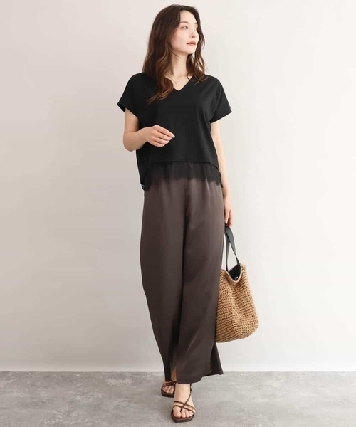 MK MICHEL KLEIN（エムケーミッシェルクラン）の「[接触冷感/洗える]ヘムレースデザインVネックカットソー（Tシャツ/カットソー・レディース・ホワイト/ブラック・38）」の9枚目の写真