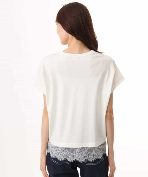 MK MICHEL KLEIN（エムケーミッシェルクラン）の「[接触冷感/洗える]ヘムレースデザインVネックカットソー（Tシャツ/カットソー・レディース・ホワイト/ブラック・38）」の17枚目の写真