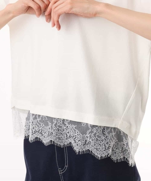 MK MICHEL KLEIN（エムケーミッシェルクラン）の「[接触冷感/洗える]ヘムレースデザインVネックカットソー（Tシャツ/カットソー・レディース・ホワイト/ブラック・38）」の20枚目の写真