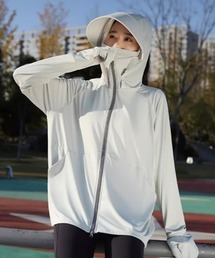 UPF50+冷感 ツバ手袋付きUVカットパーカー【紫外対策】