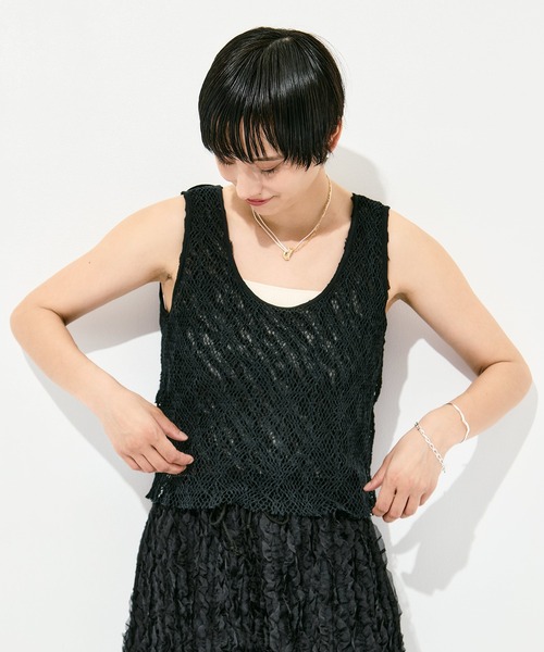 muller of yoshiokubo（ミュラーオブヨシオクボ）の「[muller of yoshiokubo/ミュラー オブ ヨシオクボ]RUFFLE CHIFFON LAYER TOP（キャミソール・レディース・ブラック/アイボリー/ミント・FREE）」の6枚目の写真