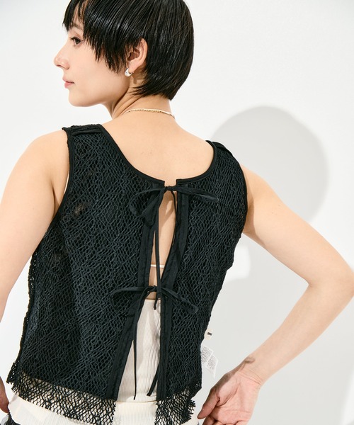 muller of yoshiokubo（ミュラーオブヨシオクボ）の「[muller of yoshiokubo/ミュラー オブ ヨシオクボ]RUFFLE CHIFFON LAYER TOP（キャミソール・レディース・ブラック/アイボリー/ミント・FREE）」の8枚目の写真