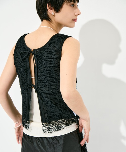 muller of yoshiokubo（ミュラーオブヨシオクボ）の「[muller of yoshiokubo/ミュラー オブ ヨシオクボ]RUFFLE CHIFFON LAYER TOP（キャミソール・レディース・ブラック/アイボリー/ミント・FREE）」の9枚目の写真