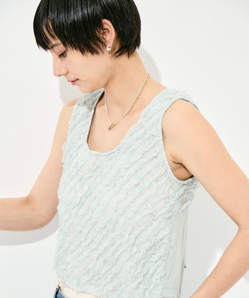 muller of yoshiokubo（ミュラーオブヨシオクボ）の「[muller of yoshiokubo/ミュラー オブ ヨシオクボ]RUFFLE CHIFFON LAYER TOP（キャミソール・レディース・ブラック/アイボリー/ミント・FREE）」の12枚目の写真