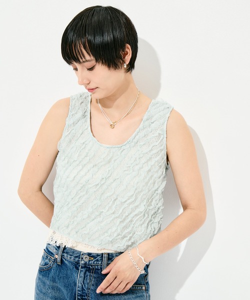 muller of yoshiokubo（ミュラーオブヨシオクボ）の「[muller of yoshiokubo/ミュラー オブ ヨシオクボ]RUFFLE CHIFFON LAYER TOP（キャミソール・レディース・ブラック/アイボリー/ミント・FREE）」の13枚目の写真