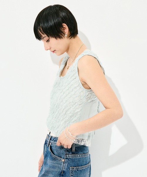 muller of yoshiokubo（ミュラーオブヨシオクボ）の「[muller of yoshiokubo/ミュラー オブ ヨシオクボ]RUFFLE CHIFFON LAYER TOP（キャミソール・レディース・ブラック/アイボリー/ミント・FREE）」の14枚目の写真
