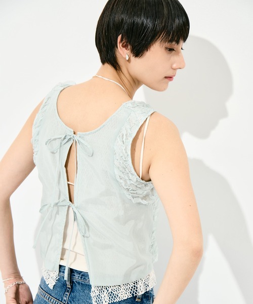muller of yoshiokubo（ミュラーオブヨシオクボ）の「[muller of yoshiokubo/ミュラー オブ ヨシオクボ]RUFFLE CHIFFON LAYER TOP（キャミソール・レディース・ブラック/アイボリー/ミント・FREE）」の16枚目の写真