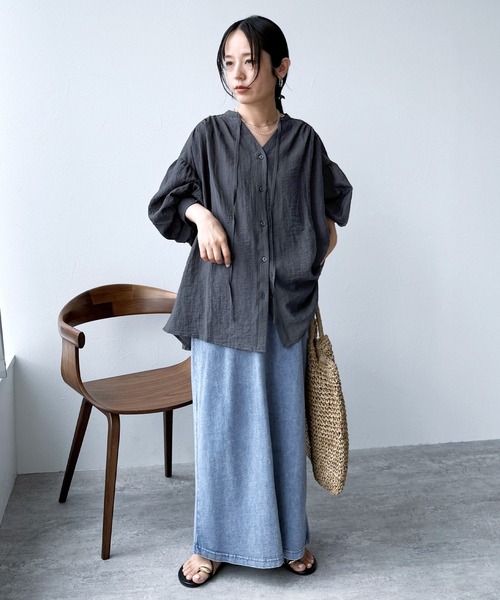 reca（レカ）の「前開きボリューム袖ブラウス（シャツ/ブラウス・レディース・ホワイト/ブルー/グレイッシュベージュ/チャコール・FREE）」の7枚目の写真