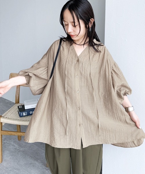 reca（レカ）の「前開きボリューム袖ブラウス（シャツ/ブラウス・レディース・ホワイト/ブルー/グレイッシュベージュ/チャコール・FREE）」の19枚目の写真