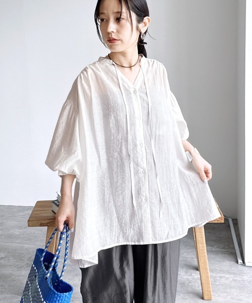 reca（レカ）の「前開きボリューム袖ブラウス（シャツ/ブラウス・レディース・ホワイト/ブルー/グレイッシュベージュ/チャコール・FREE）」の13枚目の写真