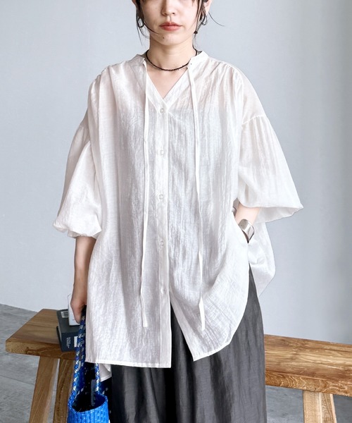 reca（レカ）の「前開きボリューム袖ブラウス（シャツ/ブラウス・レディース・ホワイト/ブルー/グレイッシュベージュ/チャコール・FREE）」の12枚目の写真