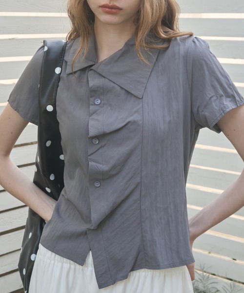 Birthday room(バースデイルーム)の「アシメ襟シャツ/Asymmetric collar shirt(シャツ/ブラウス・レディース・ホワイト/グレー・FREE)」の22枚目の写真