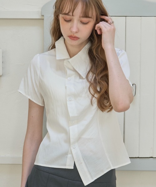 Birthday room(バースデイルーム)の「アシメ襟シャツ/Asymmetric collar shirt(シャツ/ブラウス・レディース・ホワイト/グレー・FREE)」の10枚目の写真