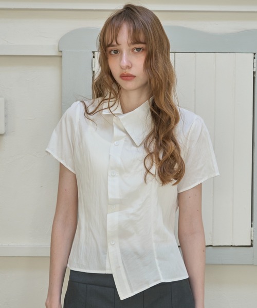 Birthday room(バースデイルーム)の「アシメ襟シャツ/Asymmetric collar shirt(シャツ/ブラウス・レディース・ホワイト/グレー・FREE)」の14枚目の写真