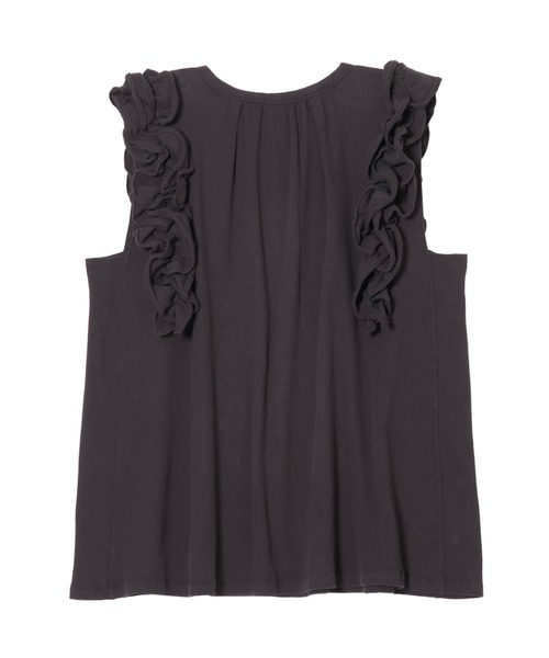 crinkle crinkle crinkle（クリンクルクリンクルクリンクル）の「【crinkle crinkle crinkle】waffle frill nosleeve top/ワッフルフリルノースリーブトップ（Tシャツ/カットソー・レディース・チャコールグレー/アイボリー・FREE）」の6枚目の写真