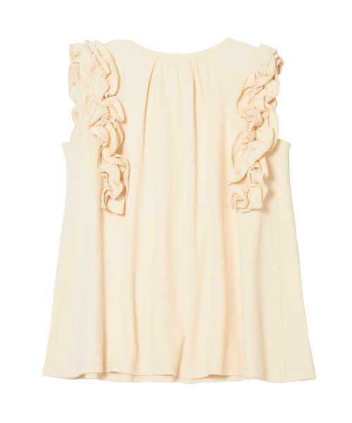 crinkle crinkle crinkle（クリンクルクリンクルクリンクル）の「【crinkle crinkle crinkle】waffle frill nosleeve top/ワッフルフリルノースリーブトップ（Tシャツ/カットソー・レディース・チャコールグレー/アイボリー・FREE）」の3枚目の写真