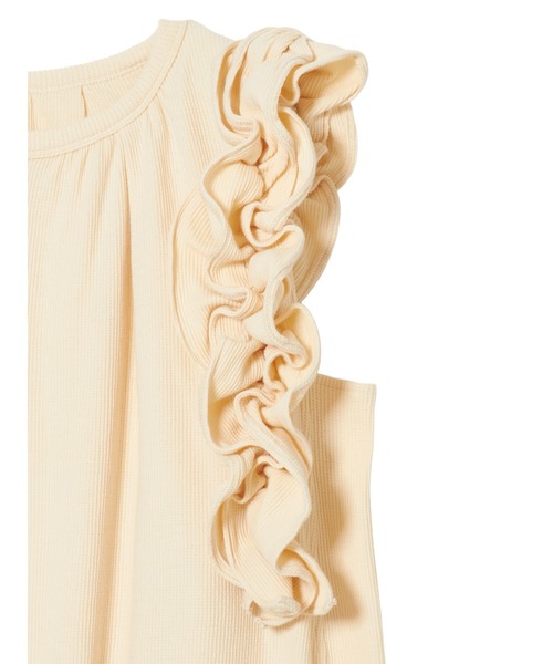 crinkle crinkle crinkle（クリンクルクリンクルクリンクル）の「【crinkle crinkle crinkle】waffle frill nosleeve top/ワッフルフリルノースリーブトップ（Tシャツ/カットソー・レディース・チャコールグレー/アイボリー・FREE）」の8枚目の写真