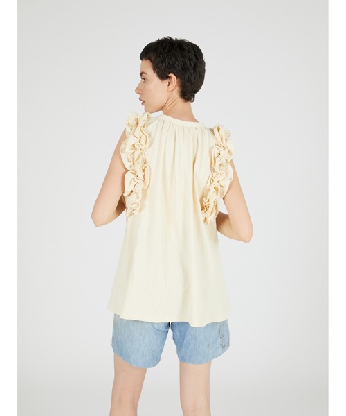 crinkle crinkle crinkle（クリンクルクリンクルクリンクル）の「【crinkle crinkle crinkle】waffle frill nosleeve top/ワッフルフリルノースリーブトップ（Tシャツ/カットソー・レディース・チャコールグレー/アイボリー・FREE）」の15枚目の写真