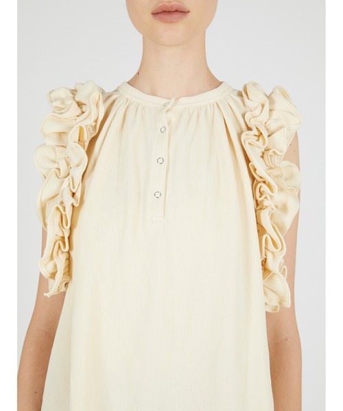 crinkle crinkle crinkle（クリンクルクリンクルクリンクル）の「【crinkle crinkle crinkle】waffle frill nosleeve top/ワッフルフリルノースリーブトップ（Tシャツ/カットソー・レディース・チャコールグレー/アイボリー・FREE）」の16枚目の写真