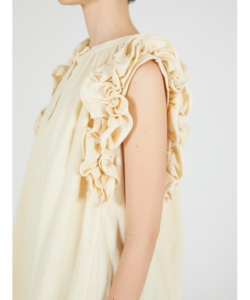 crinkle crinkle crinkle（クリンクルクリンクルクリンクル）の「【crinkle crinkle crinkle】waffle frill nosleeve top/ワッフルフリルノースリーブトップ（Tシャツ/カットソー・レディース・チャコールグレー/アイボリー・FREE）」の17枚目の写真