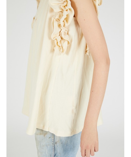 crinkle crinkle crinkle（クリンクルクリンクルクリンクル）の「【crinkle crinkle crinkle】waffle frill nosleeve top/ワッフルフリルノースリーブトップ（Tシャツ/カットソー・レディース・チャコールグレー/アイボリー・FREE）」の18枚目の写真