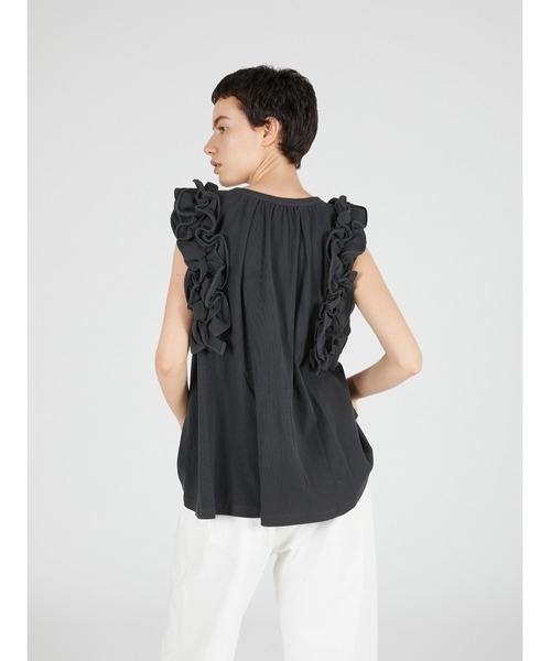 crinkle crinkle crinkle（クリンクルクリンクルクリンクル）の「【crinkle crinkle crinkle】waffle frill nosleeve top/ワッフルフリルノースリーブトップ（Tシャツ/カットソー・レディース・チャコールグレー/アイボリー・FREE）」の21枚目の写真