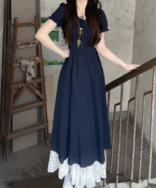 LUCPY(ラクピー)の「レイヤード風フレアワンピース(ワンピース・レディース・ネイビー・SMALL/LARGE/MEDIUM/X-LARGE)」の3枚目の写真