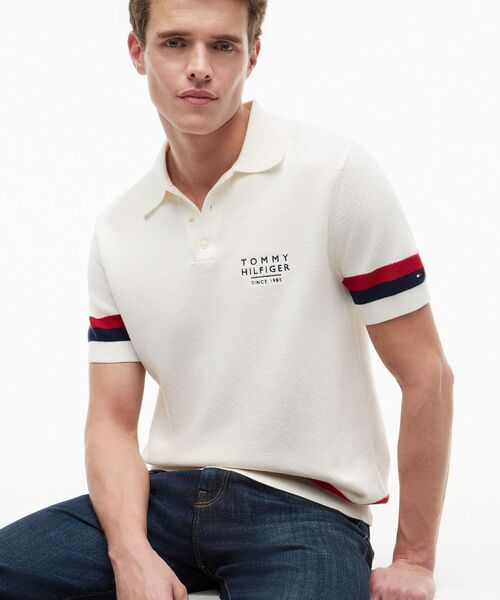 TOMMY HILFIGER（トミーヒルフィガー）の「半袖コットンポロシャツ（ポロシャツ・メンズ・ホワイト/ネイビー・SMALL/X-LARGE/LARGE/MEDIUM）」の4枚目の写真