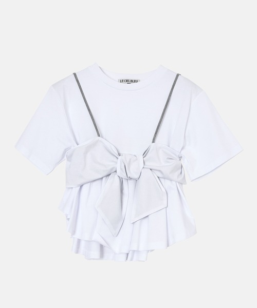 LE CIEL BLEU(ルシェルブルー)の「フレアードボウディテールTシャツ / Flared Bow-Detail T-Shirt(Tシャツ/カットソー・レディース・ブラック/チャコールグレー・36)」の5枚目の写真