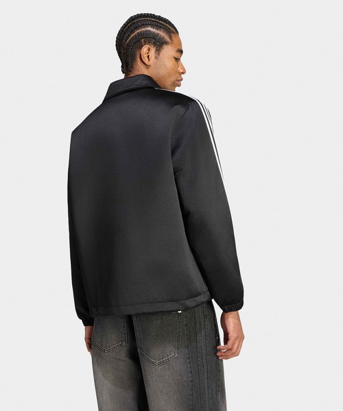 adidas（アディダス）の「adidas/アディダス 3 STRIPES SATIN COACHES JACKET スリーストライプス サテン コーチジャケット ライトアウター ブルゾン 袖ライン ブランドロゴ シンプル ベーシック メンズ レディース 2026年秋冬 秋服（スタジャン・メンズ・ブラック/ライトブラウン・S/M/L/XL）」の8枚目の写真