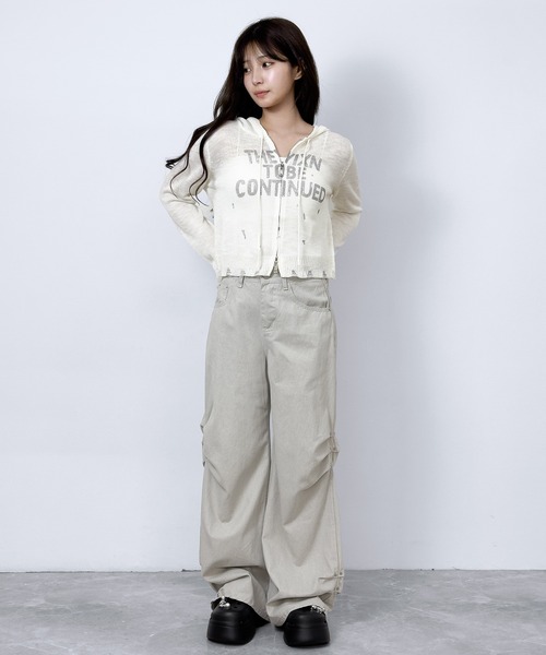 FOLLOWIN(フォロウィン)の「【3COLOR】ダメージロゴシアーニットジップパーカーカーディガン(カーディガン/ボレロ・レディース・ホワイト/ブラック/グレー・FREE)」の7枚目の写真