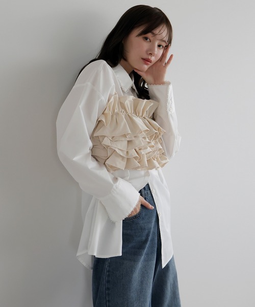 AMUU. PRECIEUSE（アムープレシューズ）の「【SETUP対応】ナイロンフリルビスチェ（キャミソール・レディース・ブラック/アイボリー・FREE）」の3枚目の写真