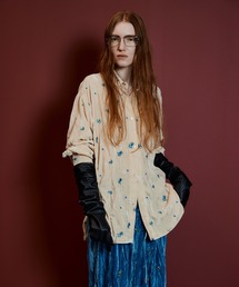 Flower Embroidery Velour Overshirt/フラワーエンブロイダリーベロアオーバーシャツ