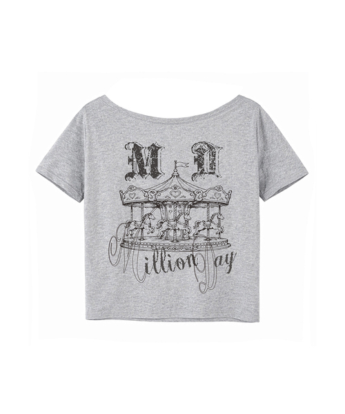 MILLION DAY(ミリオンデイ)の「M.D メリーゴーランド ワンオフショルダー 半袖Tシャツ(Tシャツ/カットソー・レディース・ライトグレー/ホワイト/ブラック・FREE)」の3枚目の写真