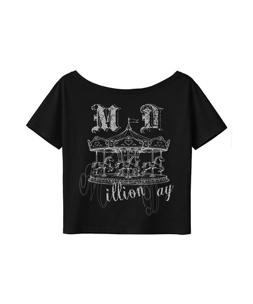 MILLION DAY(ミリオンデイ)の「M.D メリーゴーランド ワンオフショルダー 半袖Tシャツ(Tシャツ/カットソー・レディース・ライトグレー/ホワイト/ブラック・FREE)」の2枚目の写真