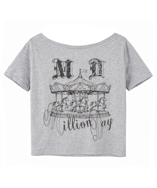 MILLION DAY(ミリオンデイ)の「M.D メリーゴーランド ワンオフショルダー 半袖Tシャツ(Tシャツ/カットソー・レディース・ライトグレー/ホワイト/ブラック・FREE)」の4枚目の写真
