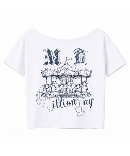 MILLION DAY(ミリオンデイ)の「M.D メリーゴーランド ワンオフショルダー 半袖Tシャツ(Tシャツ/カットソー・レディース・ライトグレー/ホワイト/ブラック・FREE)」の6枚目の写真